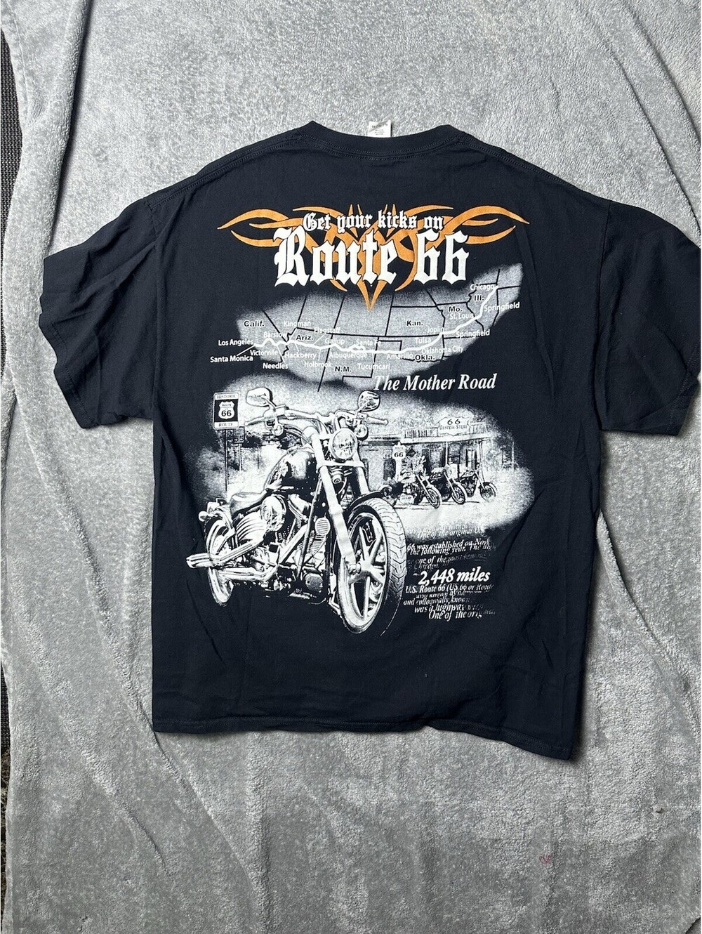 Route 66 Get Your Kicks Motorcycle T Shirt XL Black Double Sided Biker Tee